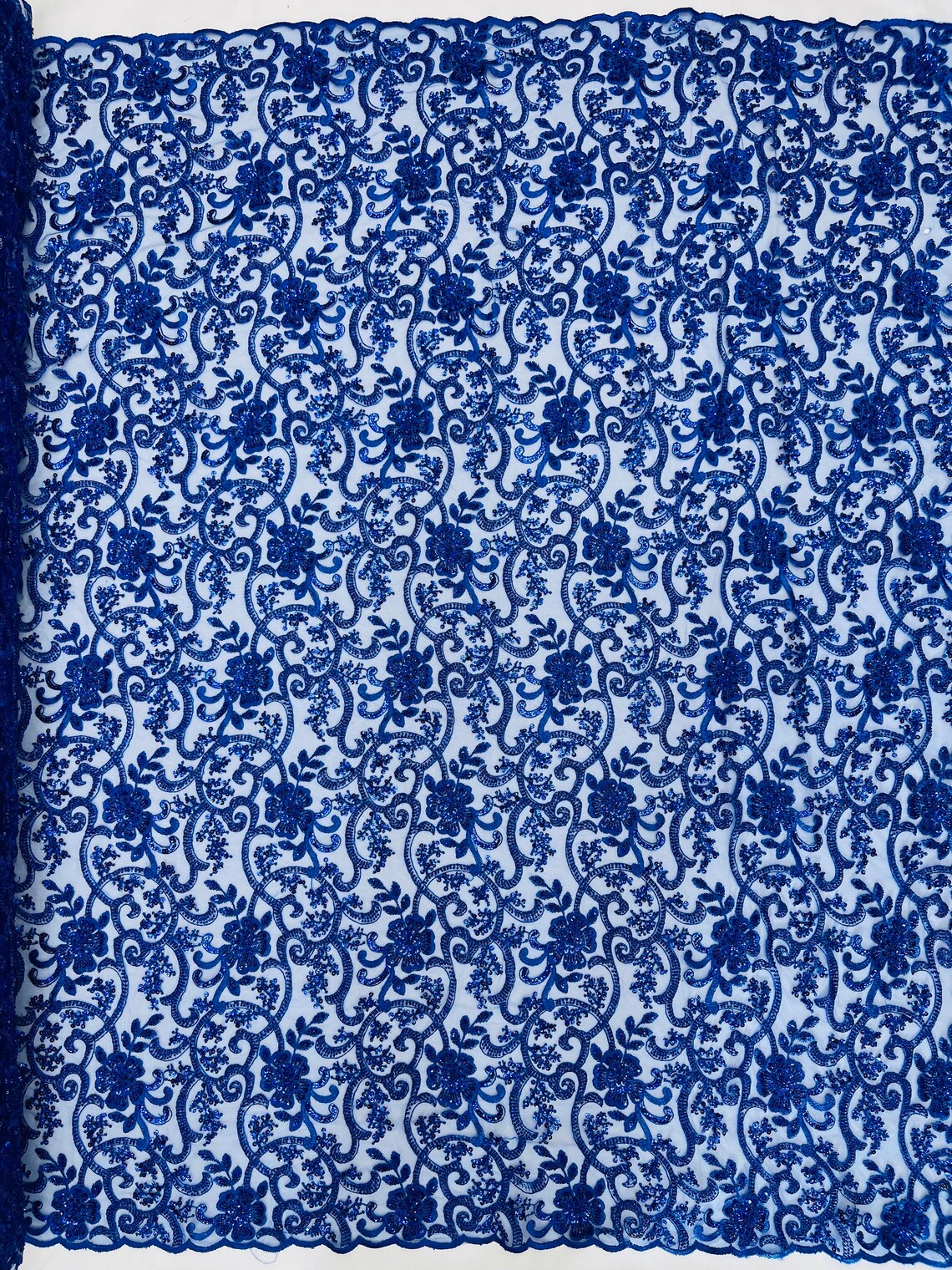 Embroidery Floral Bead Fabric - Royal Blue - Bridal Embroidery Beaded Floral  Fabric Sold by Yard