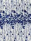 3D Flower Glitter Fabric - Royal Blue - Flower Design on Glitter Mesh Fabric Sold By Yard