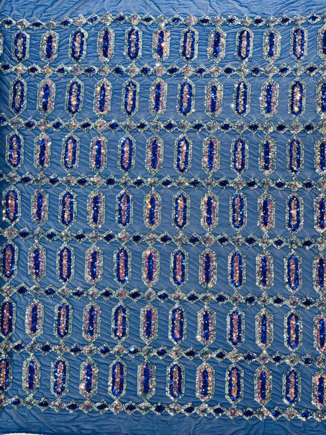 Geometric Stretch Sequin - Fancy Gem Jewel Design on Mesh Pick Color - 25 Yard Roll