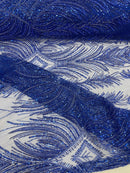 Beaded Lines Fabric - Royal Blue - Luxury Beads and Sequins Line Design Fabric By Yard