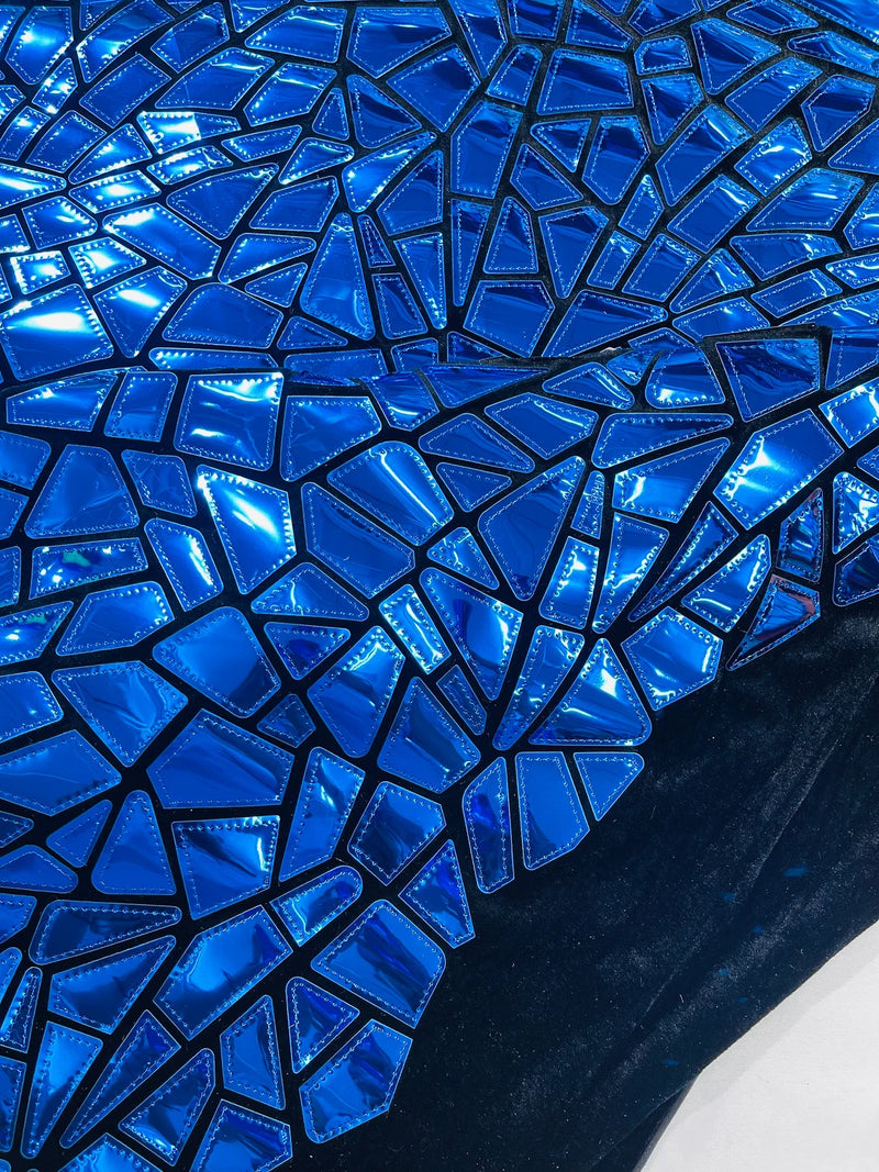 Mirror Sequins Velvet Fabric - Royal Blue - Large Shiny Mirror Cut Sequins By Yard