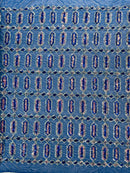 Fancy Gem Jewel Fabric - Royal Blue - Geometric Stretch Sequins Design on Mesh By Yard
