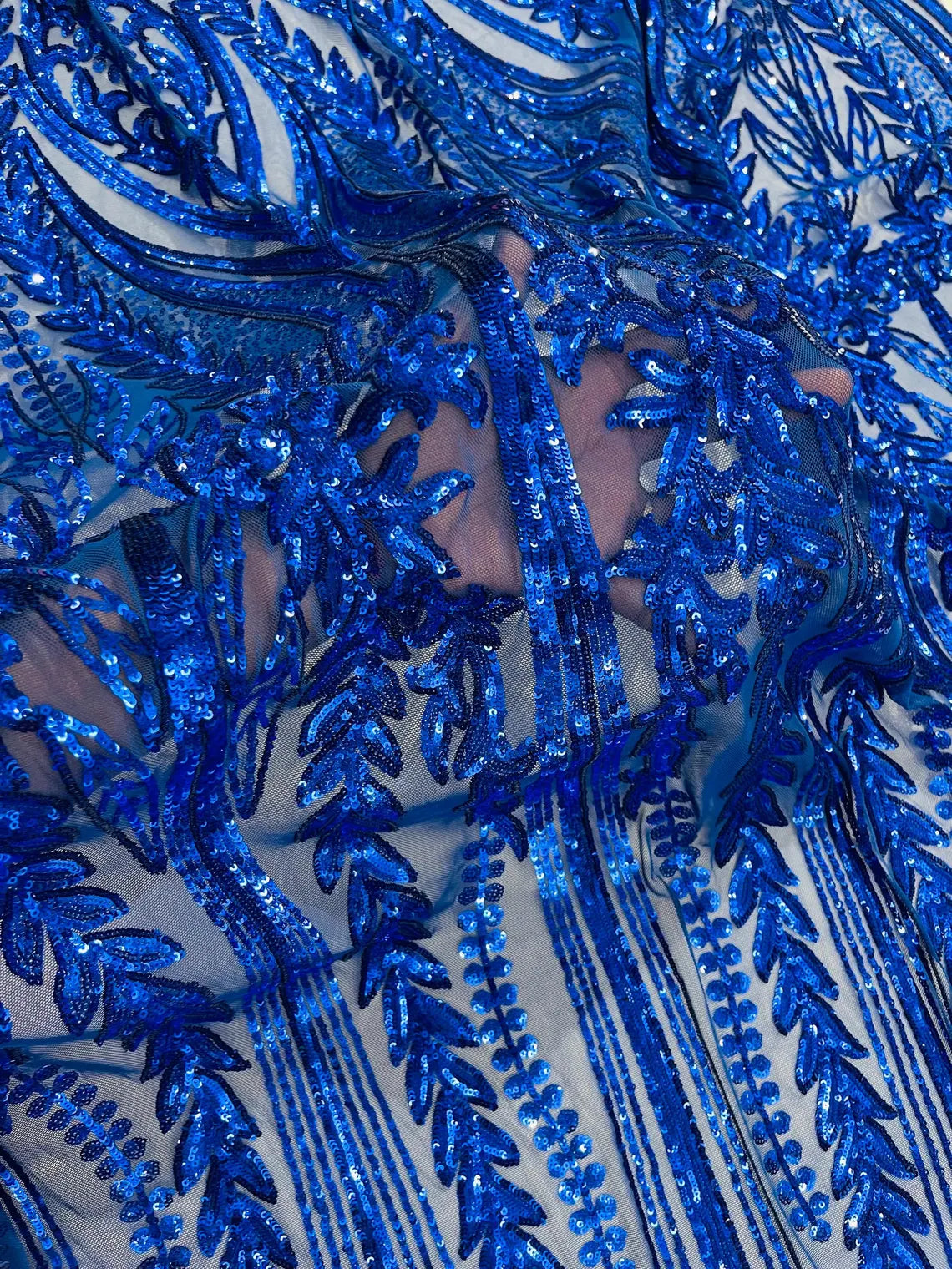 Mermaid Design Sequins Fabric - Royal Blue - Sequins Fabric 4 Way Stretch on Mesh By Yard