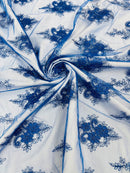 Metallic Corded Lace - Royal Blue - Paisley Floral Fabric with Metallic Thread on a Mesh Lace By Yard