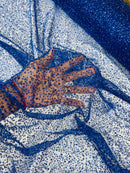 3D Beaded Mesh Fabric - Royal Blue - Embroidered Beaded Lace Mesh Fabric with Small Sequins Sold By Yard