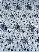 Flower Glitter Fabric - Royal Blue - 3D Floral Tulle Fabric for Wedding, Quinceañera By Yard