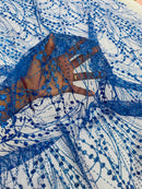 Tulle Glitter Fancy Line Fabric - Royal Blue - Tulle Fabric with Sparkle Glitter Design Sold By Yard