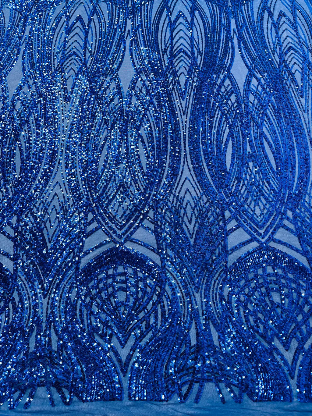 Long Wavy Pattern Sequins - Royal Blue - 4 Way Stretch Sequins Fabric Line Design By Yard