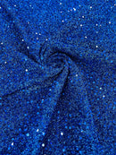 Sequins on Metallic Foil - Royal Blue - 5mm Sequins Confetti 2Way Stretch Spandex Fabric by yard