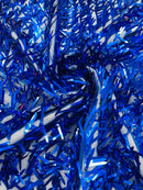 Sword Large Shiny Sequins - Royal Blue - Hanging Iridescent Sequins On Lace Fabric By Yard