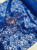 Embroidery Floral Bead Fabric - Royal Blue - Bridal Embroidery Beaded Floral  Fabric Sold by Yard