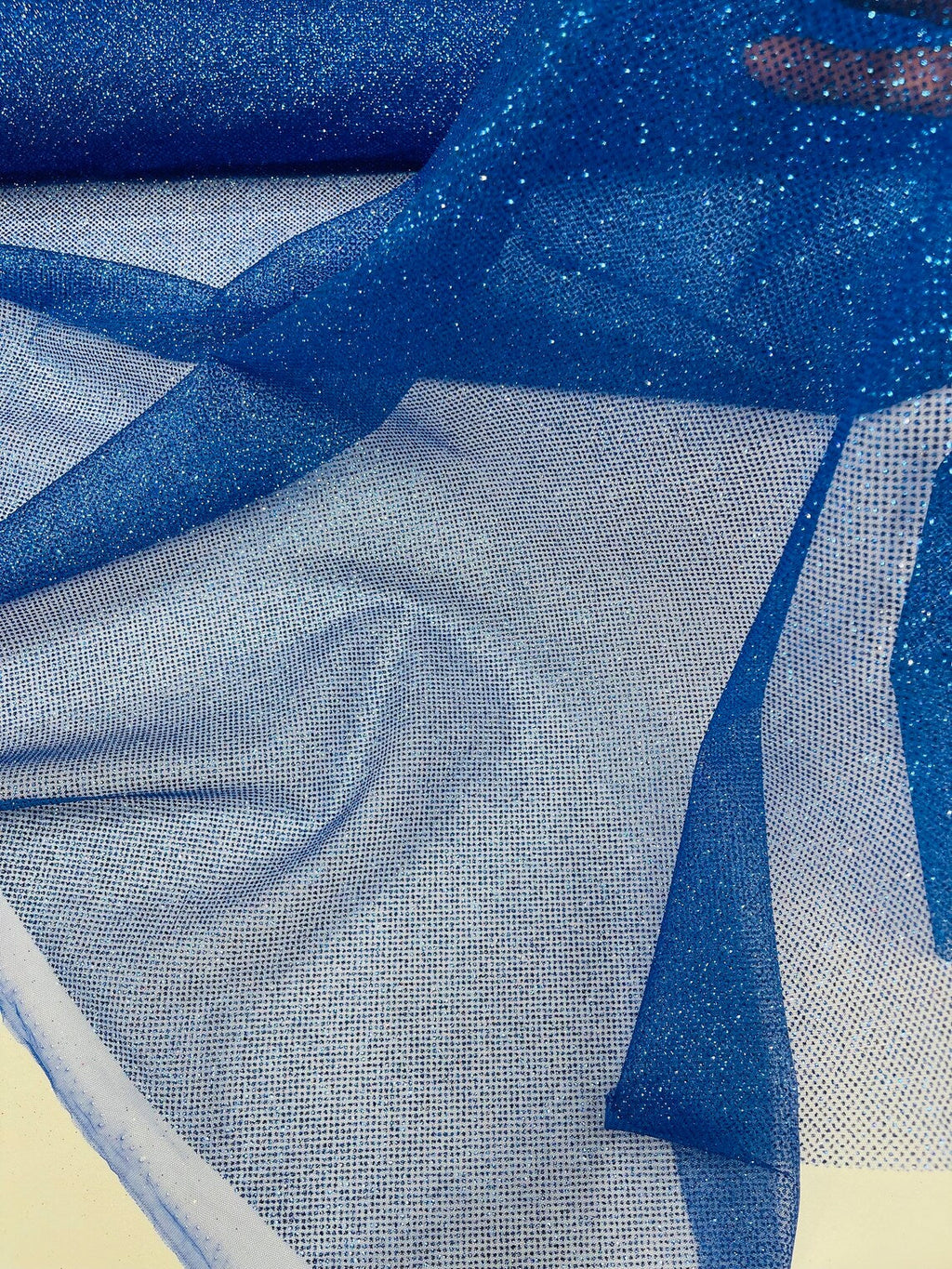 Shimmer Glitter Mesh Fabric - Royal Blue - Shiny Glitter Dots Design on Lace Mesh Sold By Yard
