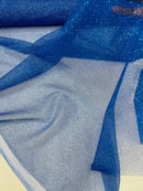 Shimmer Glitter Mesh Fabric - Royal Blue - Shiny Glitter Dots Design on Lace Mesh Sold By Yard