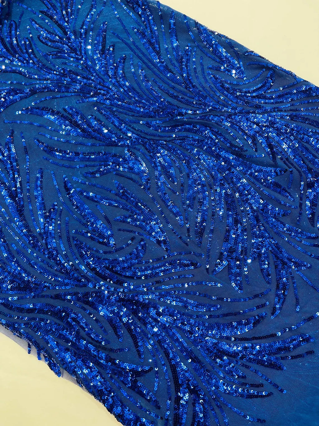 Leaf Design Stretch Sequins - Royal Blue - 4 Way Stretch Lace Mesh Sequins Fabric by Yard