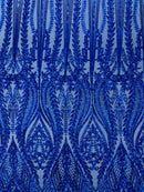 Mermaid Design Sequins Fabric - Royal Blue - Sequins Fabric 4 Way Stretch on Mesh By Yard