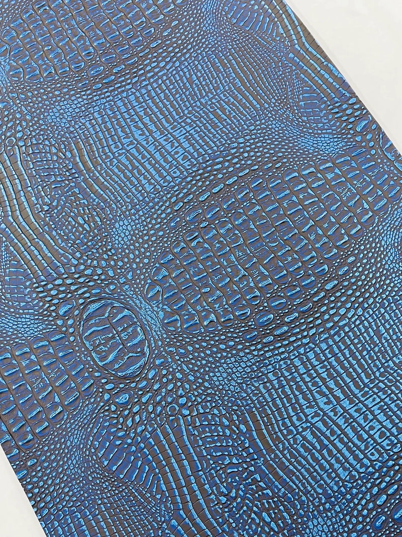 Alligator Faux Leather Vinyl - Royal Blue - Fabric 3D Scales Design Vinyl Alligator By Yard