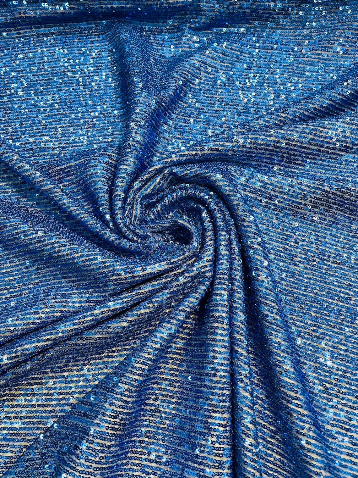 Mille Striped Stretch Sequins - Royal Blue - 4 Way Stretch Spandex Sequins Striped Fabric By The Yard