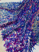 Sword Large Shiny Sequins - Royal Blue Iridescent - Hanging Iridescent Sequins On Lace Fabric By Yard