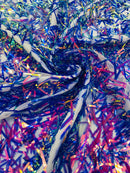 Sword Large Shiny Sequins - Royal Blue Iridescent - Hanging Iridescent Sequins On Lace Fabric By Yard