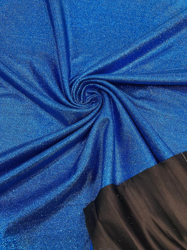 Shimmer Glitter Fabric - Royal Blue on Black - Luxury Sparkle Stretch Solid Fabric Sold By Yard