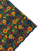 Floral Multi-Color Lace Fabric - Royal Blue / Yellow / Red - Embroidered Design Lace By Yard