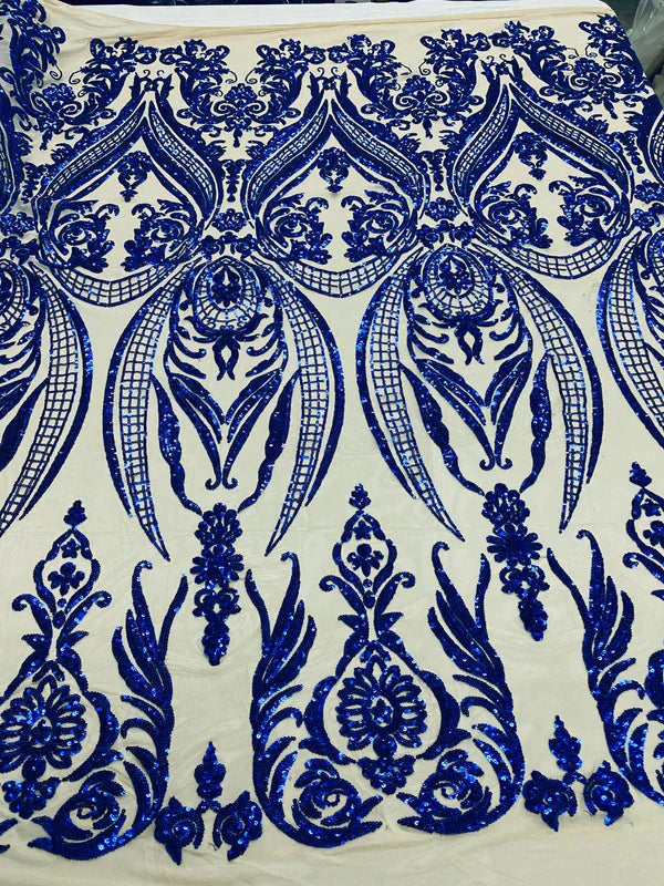 Damask Sequins Fabric - 4 Way Stretch Big Damask Sequins Fabric - Pick Color - 25 Yard Roll