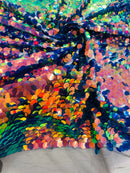 Round Large Sequins - Royal Iridescent - Paillette Large Round Sequins Design Fabric By Yard