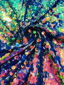 Round Large Sequins - Royal Iridescent - Paillette Large Round Sequins Design Fabric By Yard