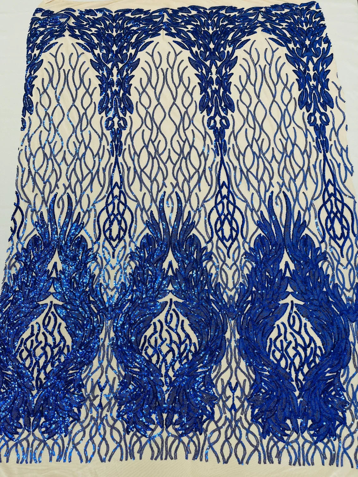 Fancy Leaf Design -  4 Way Stretch Embroidered Sequins Fabric - Pick Color - 25 Yard Roll