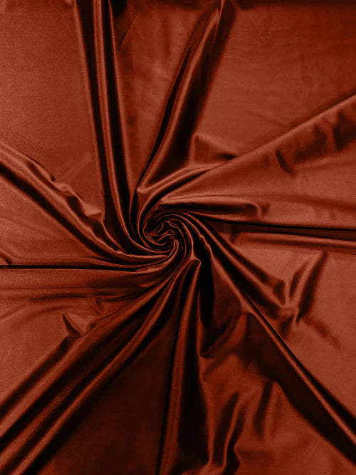 60" Heavy Shiny Satin Fabric - Rust - Stretch Shiny Satin Fabric Sold By Yard