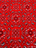 Bandana Print Fabrics - Red - Lycra Spandex Bandana Fabric Sold By The Yard