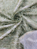Metallic Eyelash Fabric - Sage Green / Gold - Feather/Eyelash/Fringe Design on Mesh By Yard