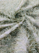 Metallic Eyelash Fabric - Sage Green / Gold - Feather/Eyelash/Fringe Design on Mesh By Yard