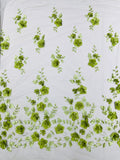 3D Floral Pearl Fabric - Sage - Embroidered Floral Pearl Fabric Single Border On Mesh By Yard