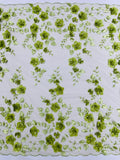 3D Floral Pearl Fabric - Sage - Embroidered Floral Pearl Fabric Double Border On Mesh By Yard