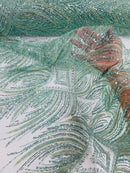 Beaded Lines Fabric - Sage Green - Luxury Beads and Sequins Line Design Fabric By Yard