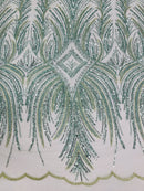 Beaded Lines Fabric - Sage Green - Luxury Beads and Sequins Line Design Fabric By Yard