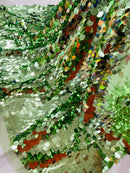 Round Large Sequins - Sage Green - Paillette Large Round Sequins Design Fabric By Yard