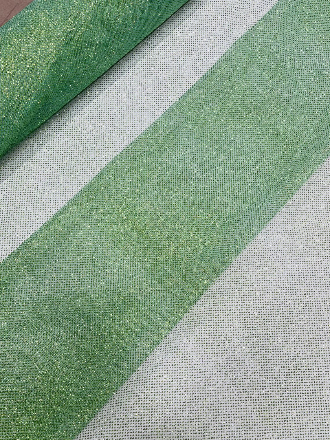 Shimmer Glitter Mesh Fabric - Sage Green - Shiny Glitter Dots Design on Lace Mesh Sold By Yard