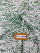 Tulle Glitter Fancy Line Fabric - Sage Green - Tulle Fabric with Sparkle Glitter Design Sold By Yard