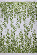 3D Flower Rhinestone Design - Sage Green - Embroidered Flower Sequins Lace Fabric By Yard