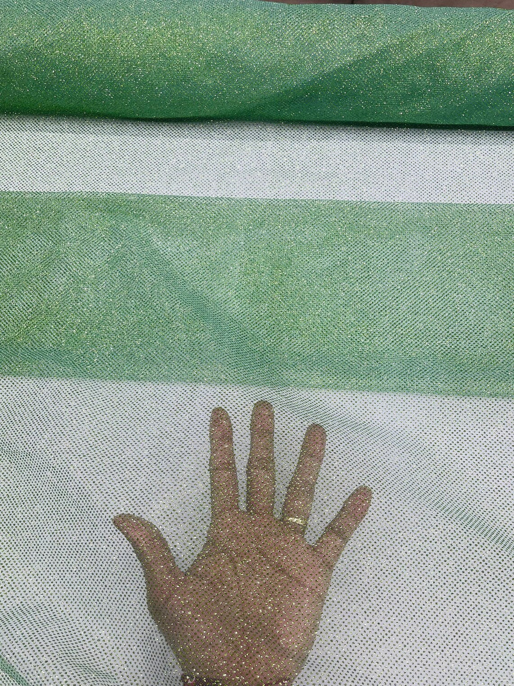 Shimmer Glitter Mesh Fabric - Sage Green - Shiny Glitter Dots Design on Lace Mesh Sold By Yard