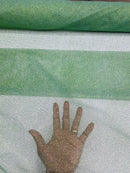 Shimmer Glitter Mesh Fabric - Sage Green - Shiny Glitter Dots Design on Lace Mesh Sold By Yard