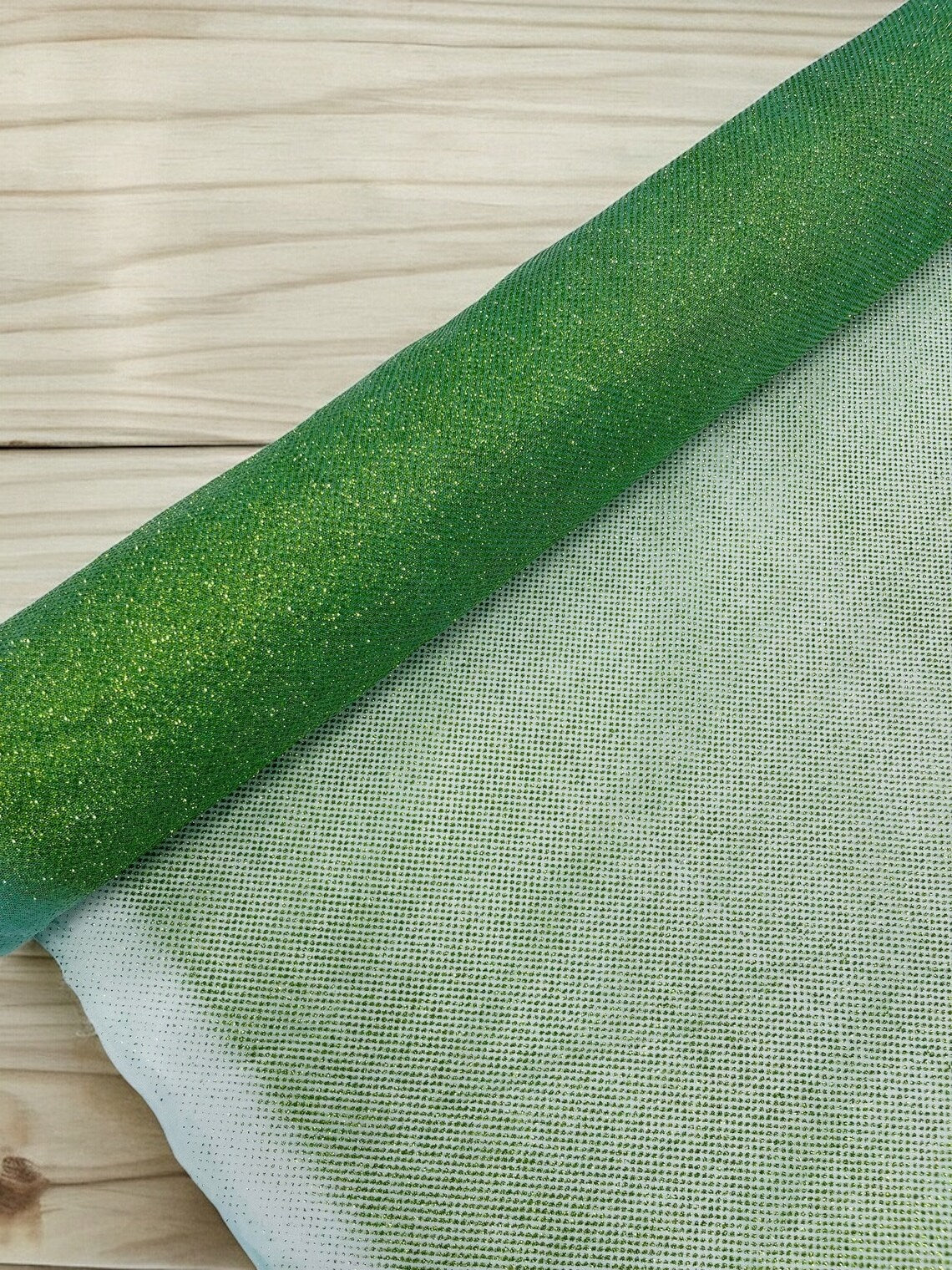 Shimmer Glitter Mesh Fabric - Sage Green - Shiny Glitter Dots Design on Lace Mesh Sold By Yard