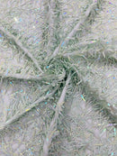 Sword Large Shiny Sequins - Sage Green - Hanging Iridescent Sequins On Lace Fabric By Yard