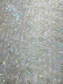 Sword Large Shiny Sequins - Sage Green - Hanging Iridescent Sequins On Lace Fabric By Yard