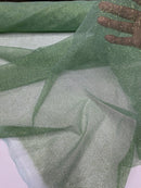 Shimmer Glitter Mesh Fabric - Sage Green - Shiny Glitter Dots Design on Lace Mesh Sold By Yard