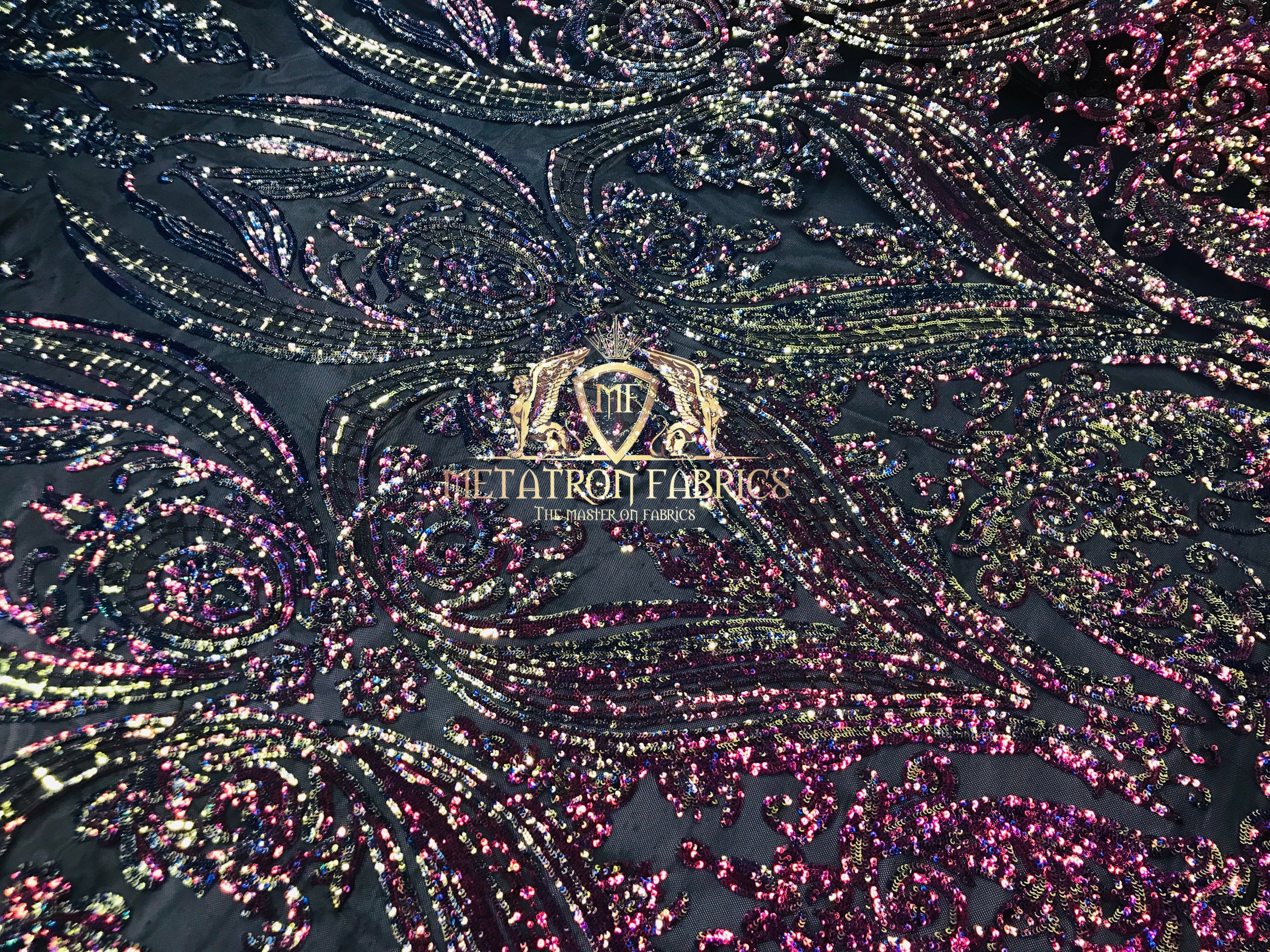 Iridescent - Rainbow - Sequins 4 Way Stretch Fabric Embroidered On Mesh Sold By The Yard