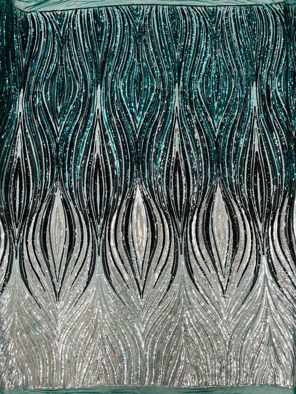 Multi-Color Fabric - Lt Gold/Silver/Black - Feather Shape Sequins Fabric By  Yard