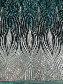 Multi-Color Fabric - Silver / Black - Feather Shape Sequins Fabric Sold By Yard